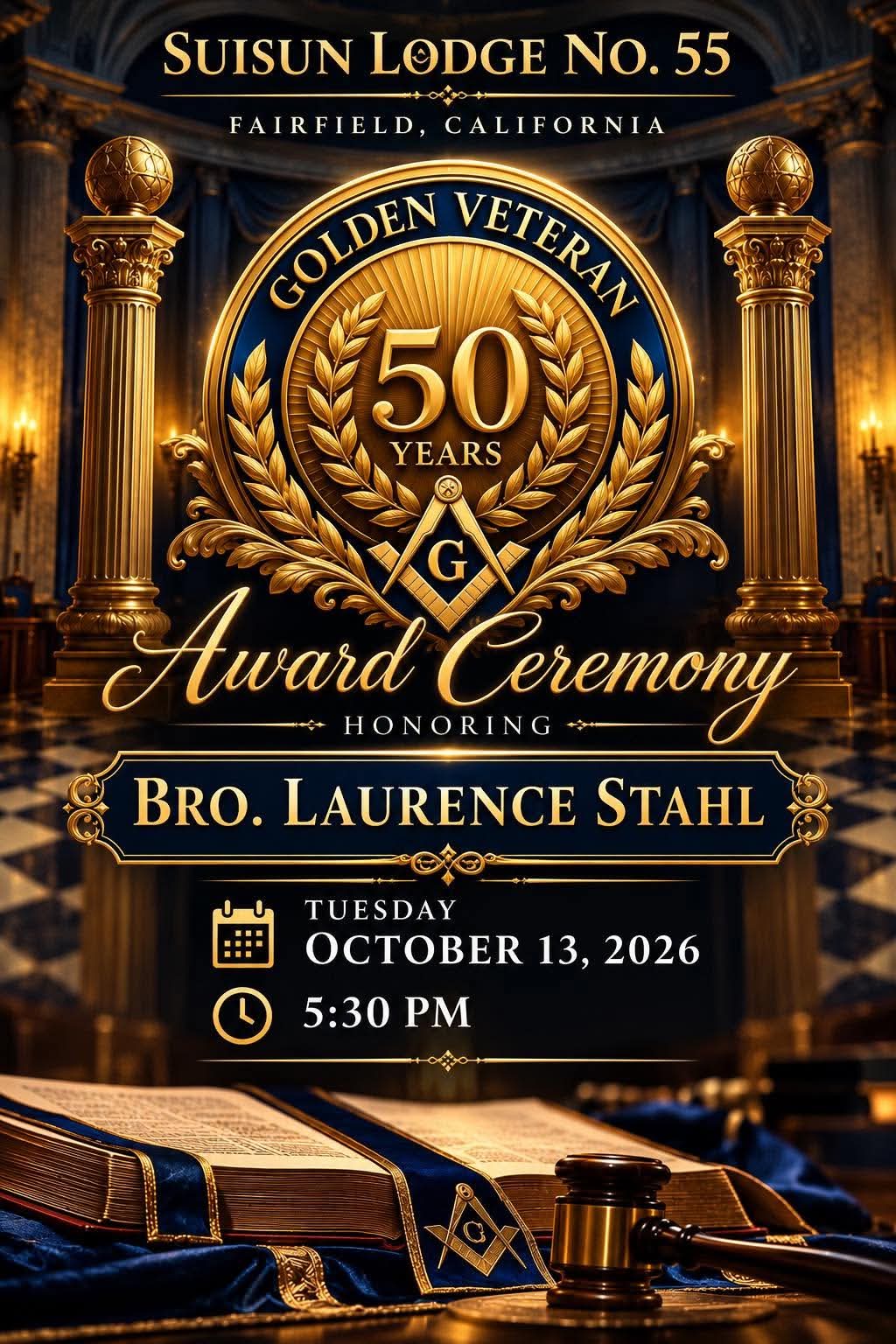 October 13, 2026 50-Year Golden Veteran Award Ceremony flyer
