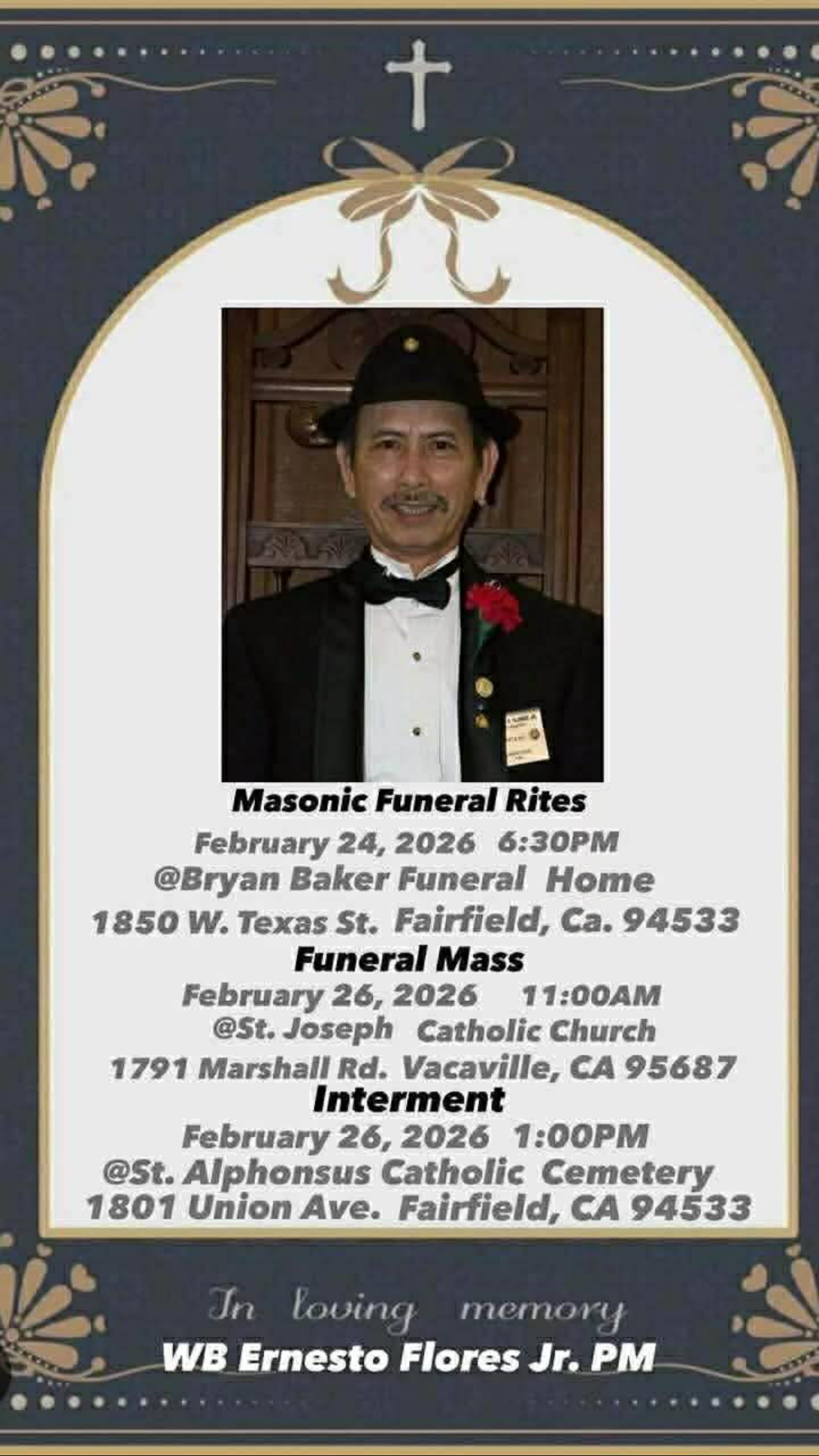 Memorial tribute for Worshipful Brother Ernesto Flores Jr., Past Master